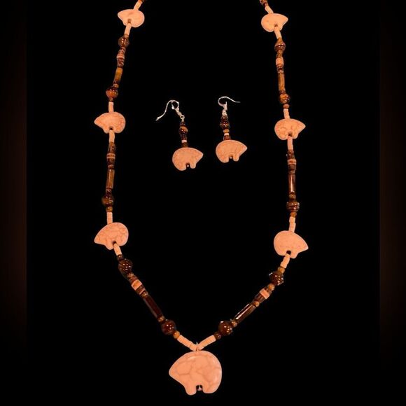Zuni Bear Fetish Necklace Earring Set - Picture 1 of 6